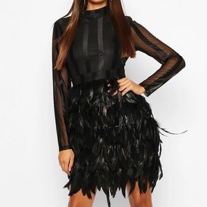 Boohoo High Neck Feather Skirt Mini Dress